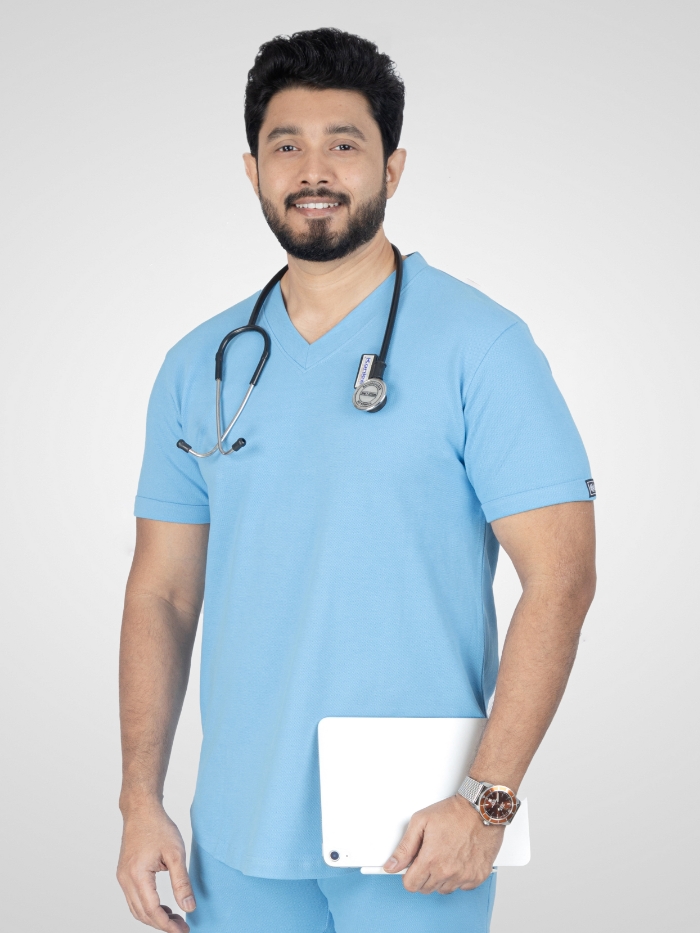 Basics - Scrub Top - Sky