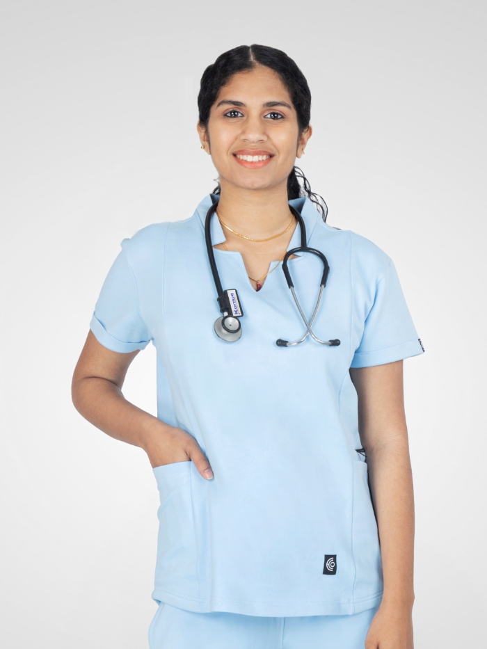 Basics - Scrub Top - Sky